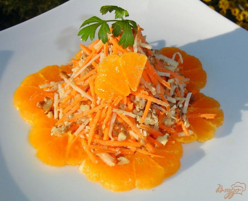 Фото приготовление рецепта: Салат из яблок, моркови, мандарин и орехов шаг №7