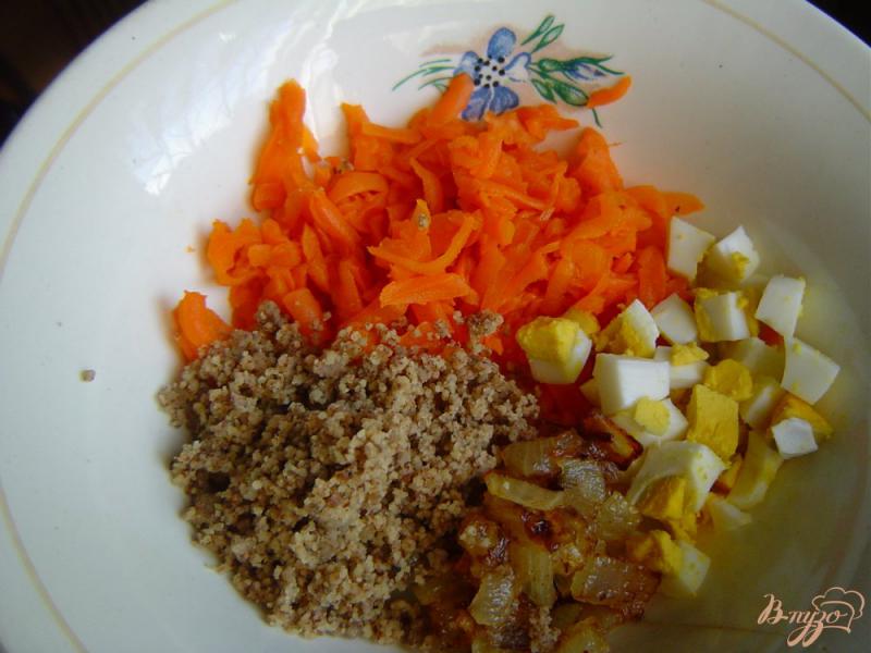 Фото приготовление рецепта: Морковный салат с яйцами,луком и орехами шаг №3