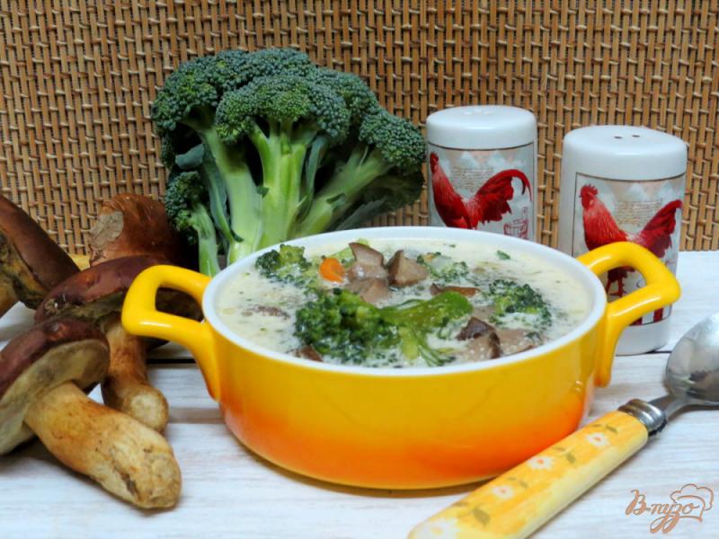Фото приготовление рецепта: Суп с брокколи и лесными грибами шаг №8