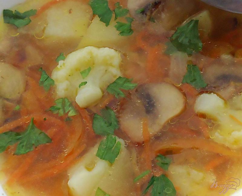 Фото приготовление рецепта: Суп с овощами,грибами и цветной капустой шаг №6