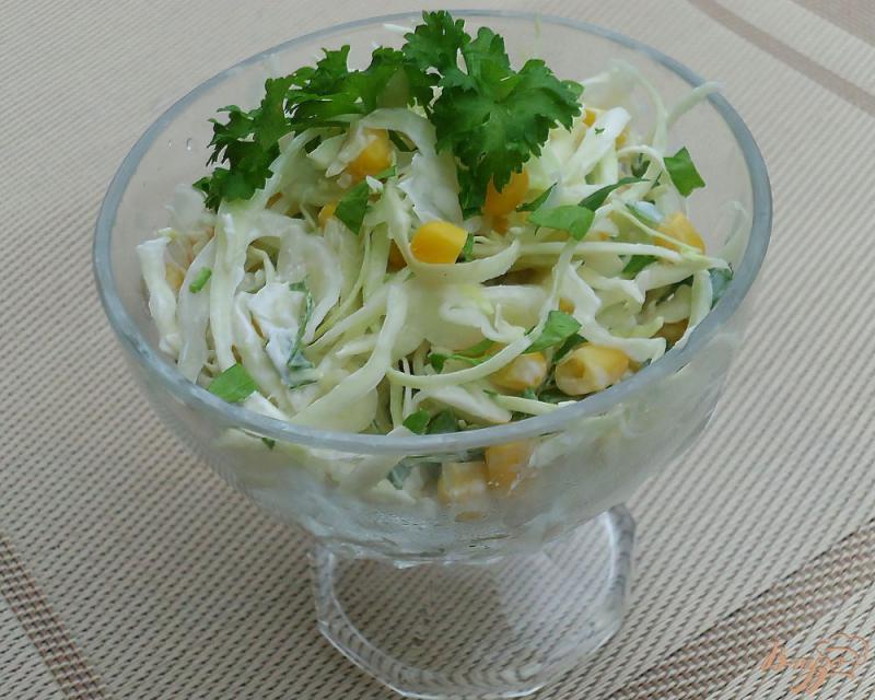 Фото приготовление рецепта: Салат из белокачанной капусты с кукурузой и зеленью шаг №5