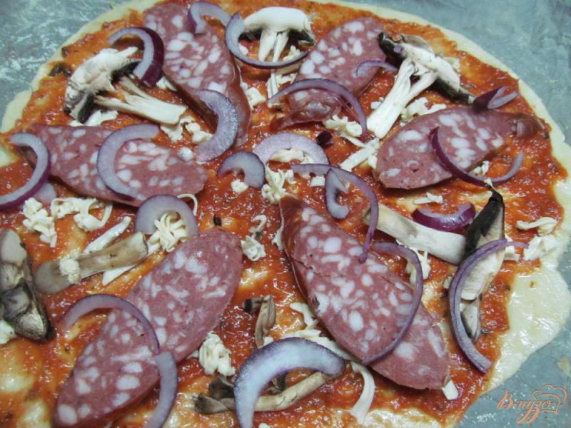 Фото приготовление рецепта: Пицца с колбасой и замороженными помидорами шаг №3