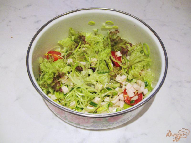 Фото приготовление рецепта: Лёгкий салат с курицей, огурцом, помидорами и яйцом. шаг №7