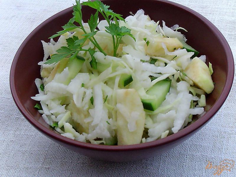 Фото приготовление рецепта: Салат из редьки, капусты,огурца и яблока шаг №7