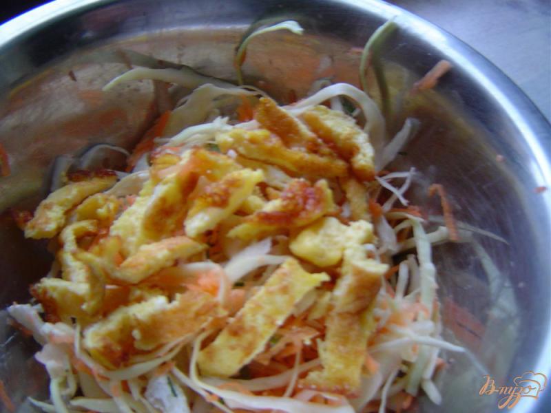 Фото приготовление рецепта: Салат с морковью, капустой и омлетом шаг №6
