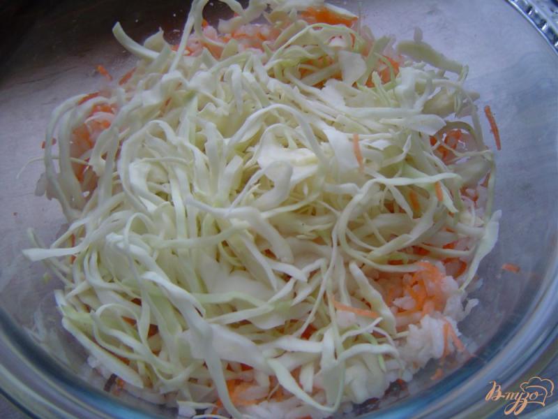 Фото приготовление рецепта: Капустно-рисовая запеканка с морковью, тыквой и помидорами шаг №3
