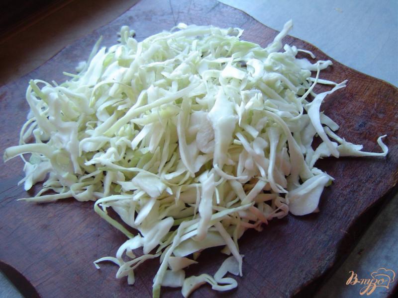 Фото приготовление рецепта: Капустный салат с огурцами, перцем и копченой колбасой шаг №1