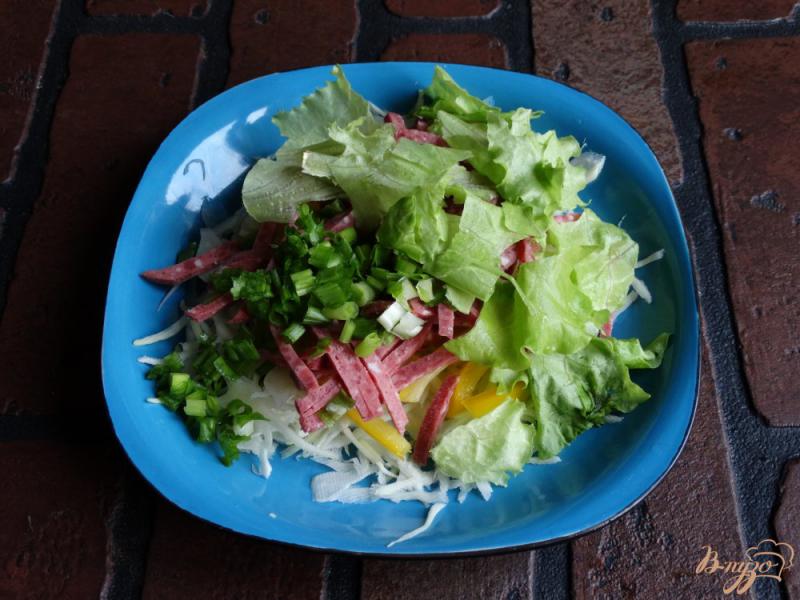 Фото приготовление рецепта: Салат с капустой и колбасой шаг №4