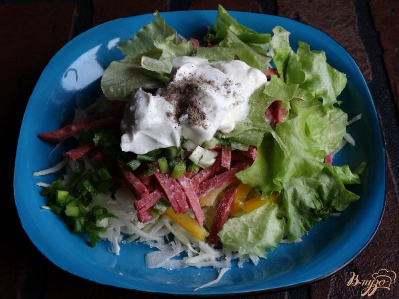 Фото приготовление рецепта: Салат с капустой и колбасой шаг №5