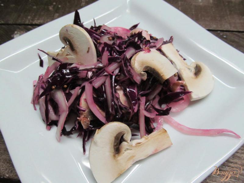 Фото приготовление рецепта: Салат из краснокочанной капусты с шампиньоном шаг №4