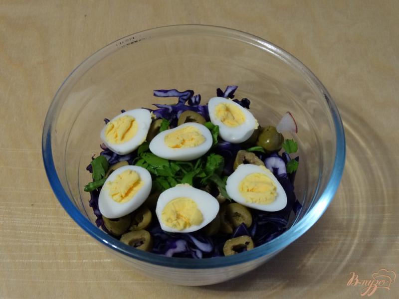 Фото приготовление рецепта: Салат из красной капусты и перепелиных яиц шаг №4