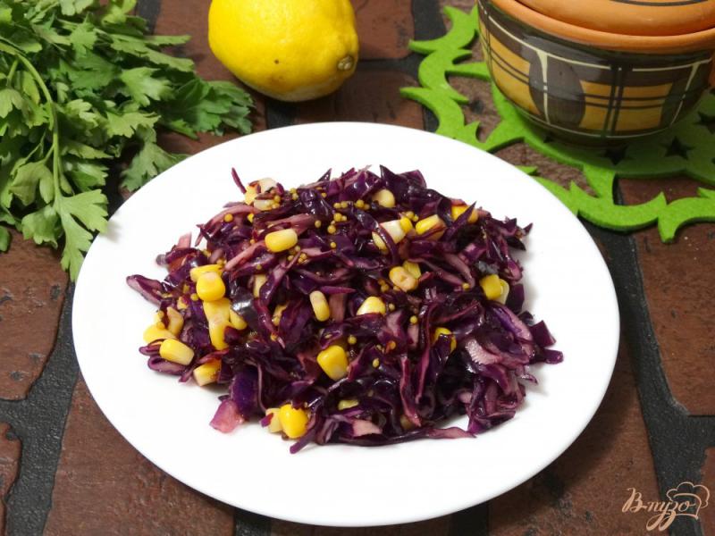 Фото приготовление рецепта: Салат из красной капусты с кукурузой шаг №6