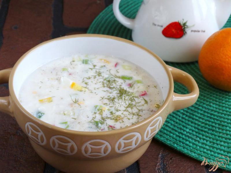 Фото приготовление рецепта: Холодный овощной суп на кефире шаг №6