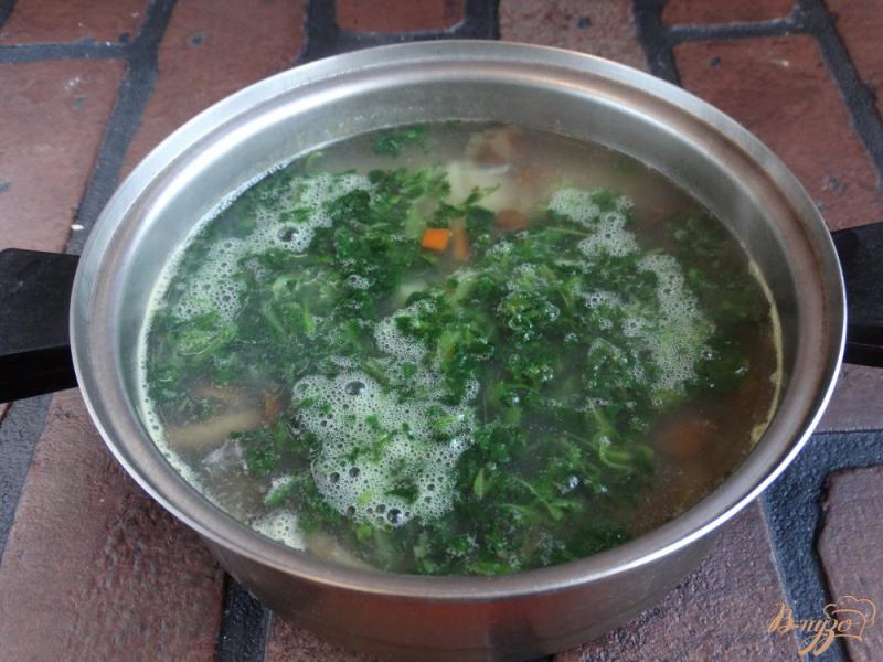 Фото приготовление рецепта: Суп со шпинатом и опятами шаг №6