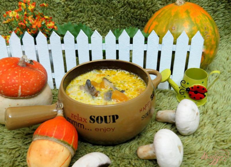 Фото приготовление рецепта: Суп с тыквой и грибами шаг №9