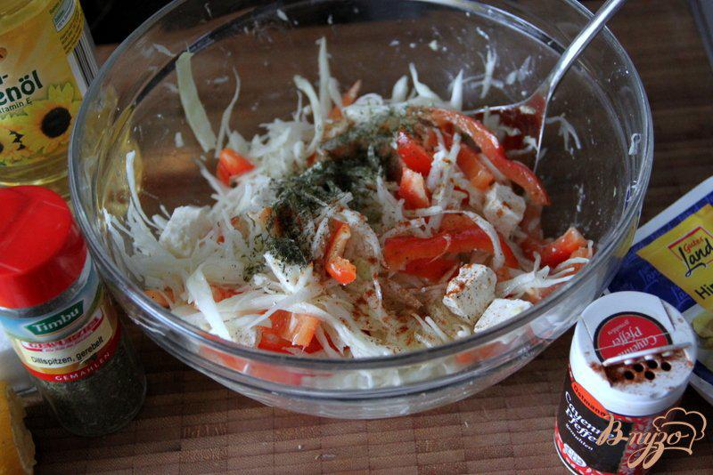 Фото приготовление рецепта: Салат из капусты, болгарского перца и феты шаг №4