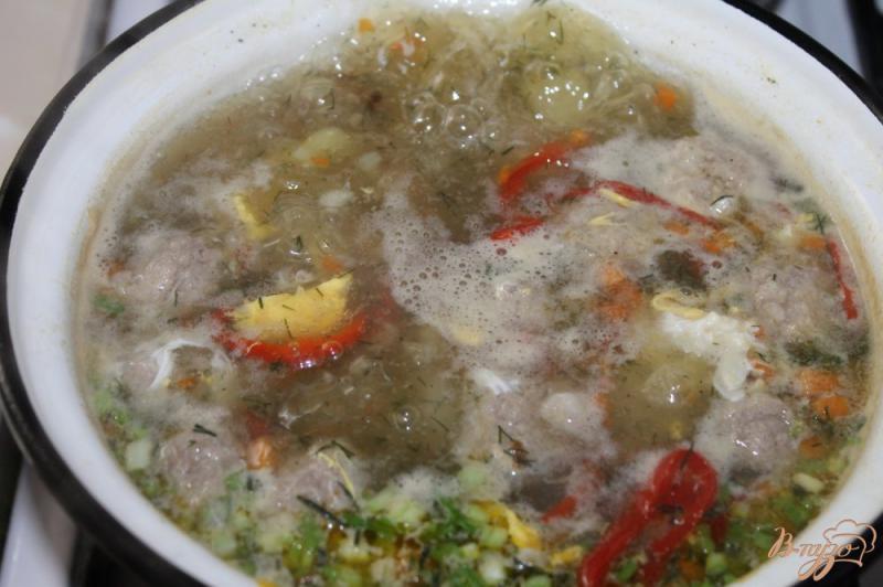 Фото приготовление рецепта: Суп с свиными фрикадельками и яйцом шаг №7