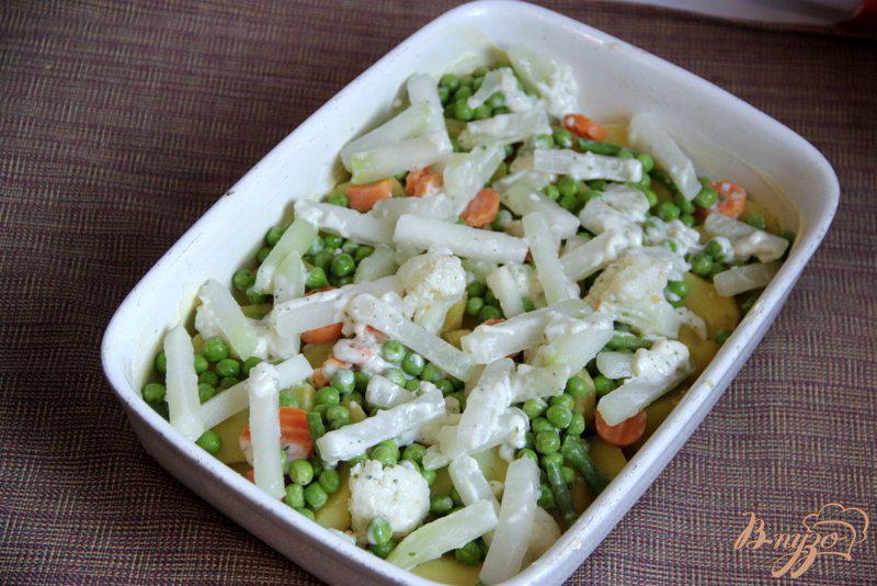 Фото приготовление рецепта: Гратин из картофеля и замороженых овощей, с ветчиной шаг №9