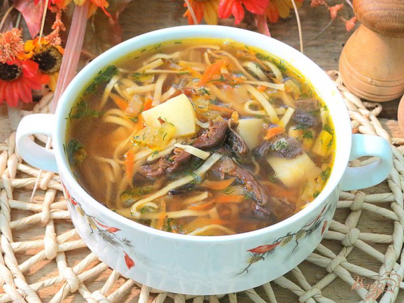 Фото приготовление рецепта: Суп из сушёных грибов с домашней лапшой шаг №9