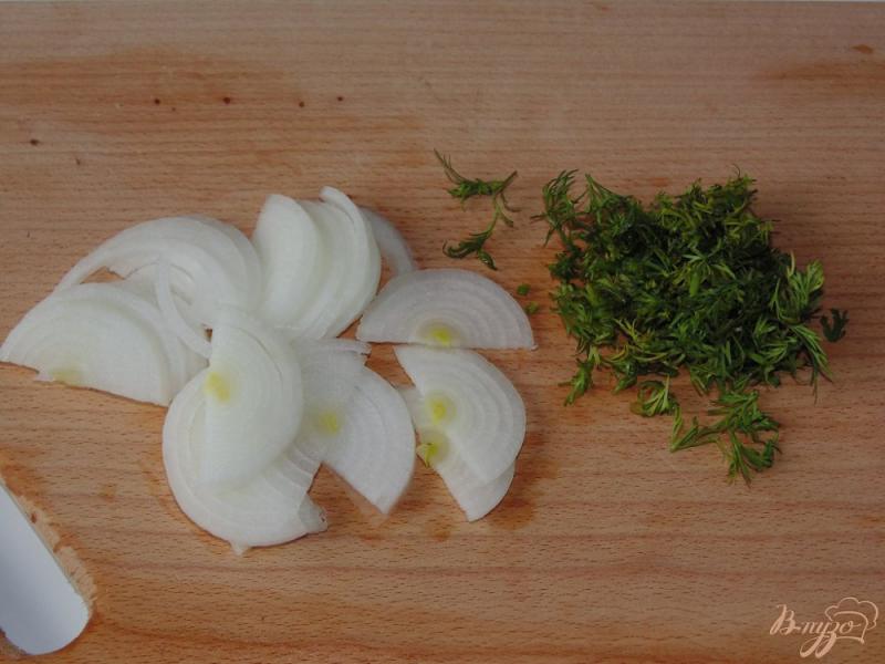 Фото приготовление рецепта: Салат из квашеных зеленых помидоров и маринованной капусты шаг №3