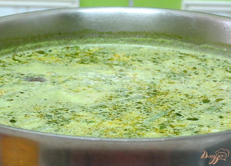 Фото приготовление рецепта: Суп с опятами, шпинатом  и спаржевой фасолью шаг №7
