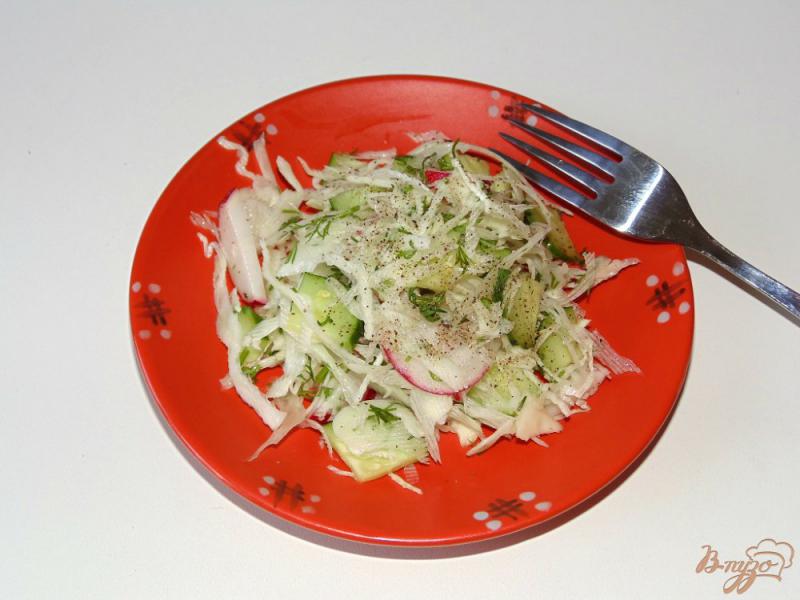 Фото приготовление рецепта: Капустный салат с редисом и огурцом шаг №5