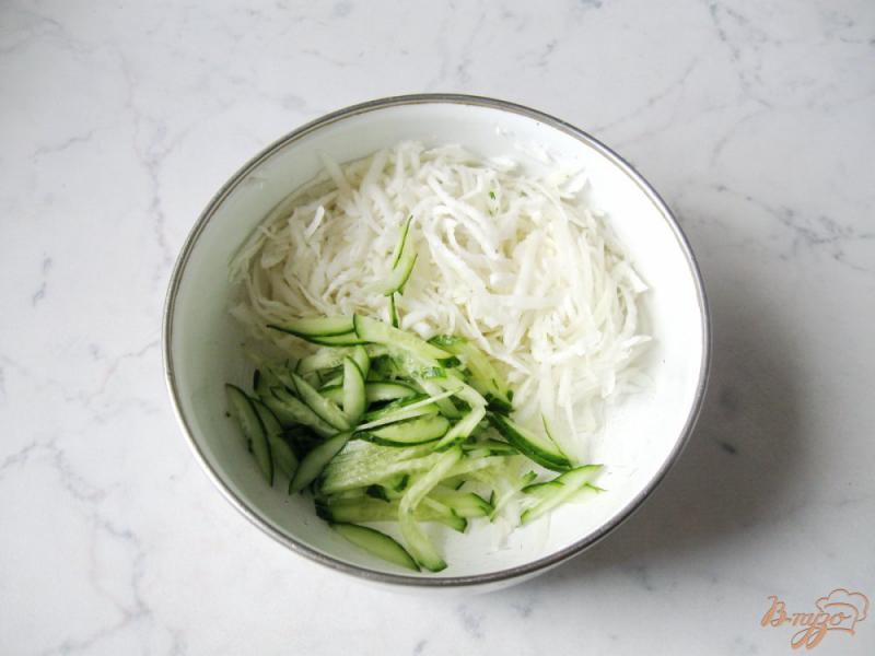 Фото приготовление рецепта: Весенний салат из овощей с яблоком и редькой шаг №4