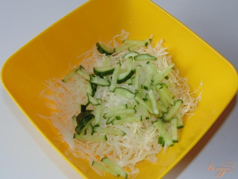 Фото приготовление рецепта: Капустный салат с листьями салата и огурцом шаг №2