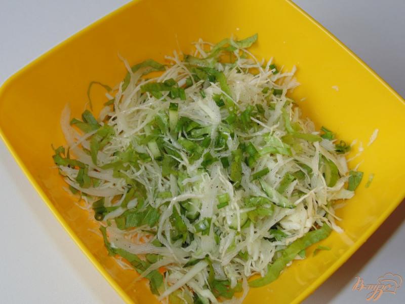 Фото приготовление рецепта: Капустный салат с листьями салата и огурцом шаг №4