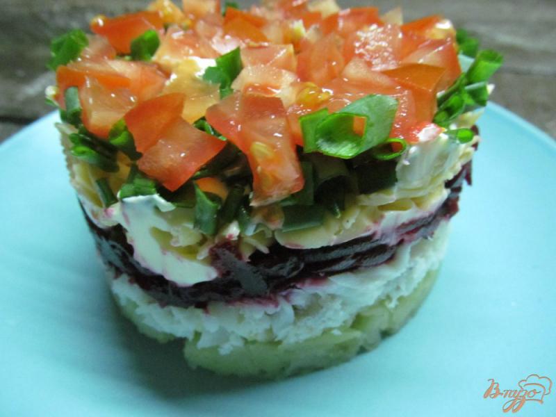 Фото приготовление рецепта: Салат из отварной рыбы сыра и свеклы шаг №8