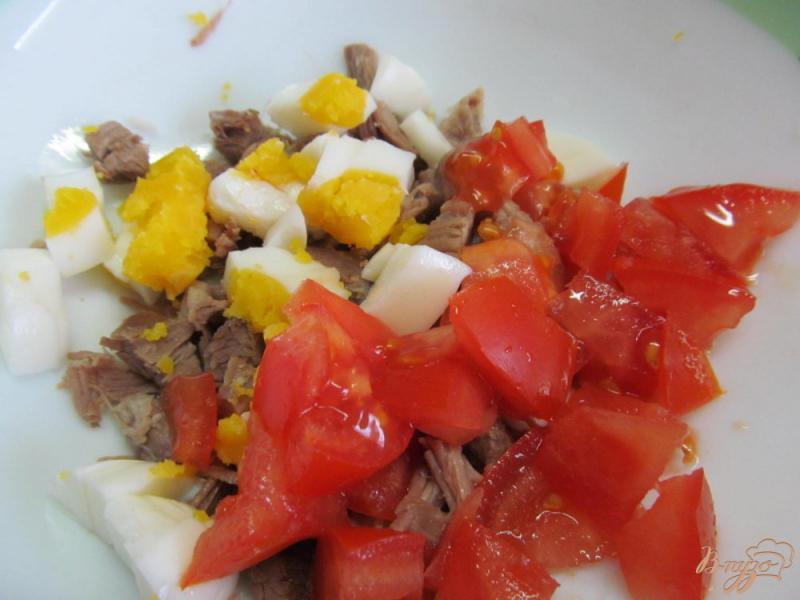 Фото приготовление рецепта: Салат из отварной говядины с помидором шаг №2