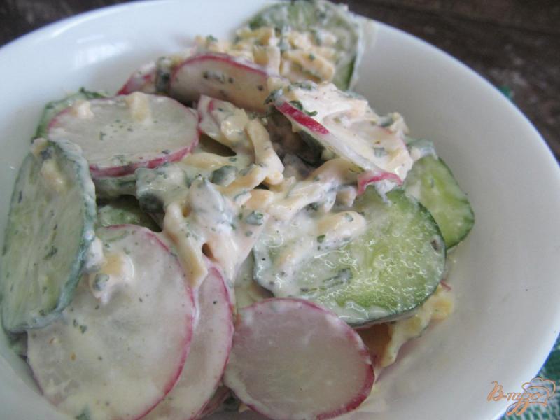 Фото приготовление рецепта: Салат из редиса и огурца с карри шаг №5