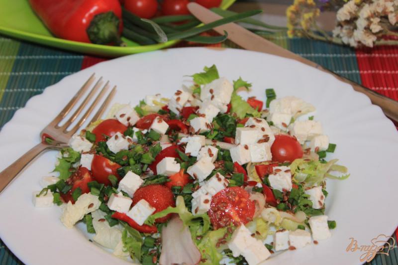 Фото приготовление рецепта: Салат с овощами, брынзой и семенами льна шаг №7