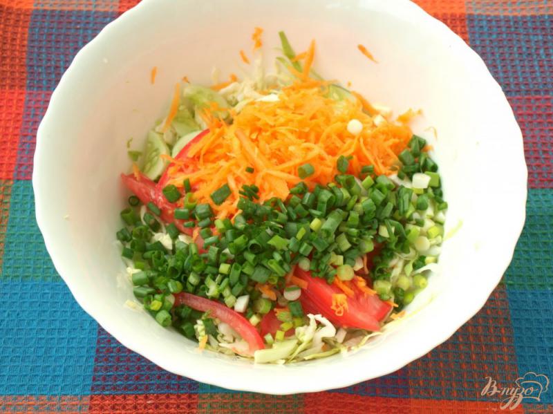 Фото приготовление рецепта: Салат с капустой, морковью, огурцом и помидорами шаг №3
