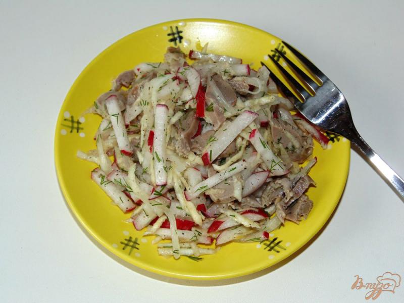 Фото приготовление рецепта: Салат с куриными желудками и редисом шаг №5