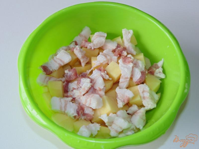 Фото приготовление рецепта: Картофель с салом и луком в рукаве шаг №2