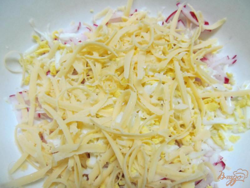 Фото приготовление рецепта: Салат из редиса с яйцом и сыром шаг №3