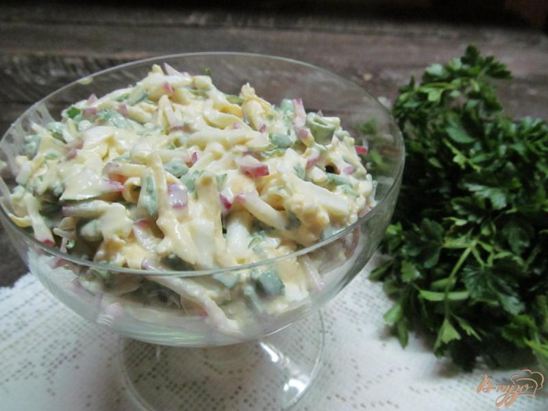 Фото приготовление рецепта: Салат из редиса с яйцом и сыром шаг №5