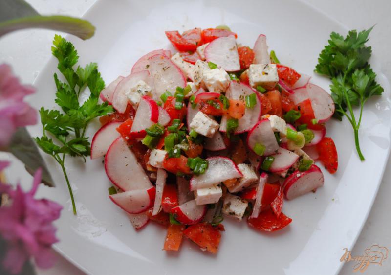 Фото приготовление рецепта: Салат с редисом и брынзой шаг №6