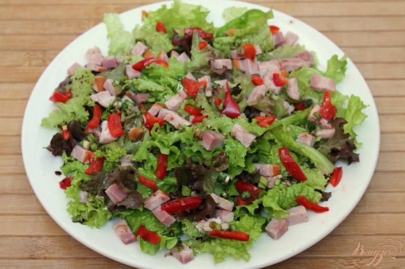 Фото приготовление рецепта: Зеленый салат с бужениной и перцем шаг №6