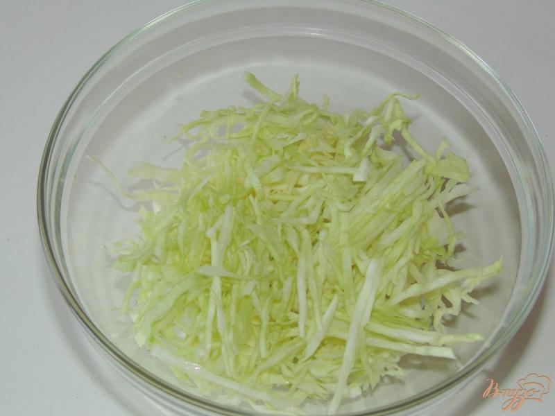 Фото приготовление рецепта: Салат из молодой капусты с омлетом и редисом шаг №2