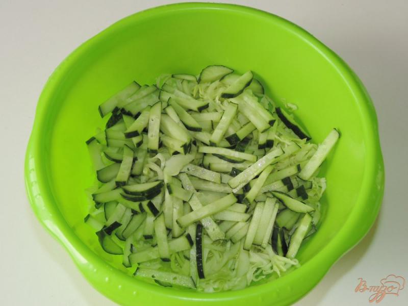 Фото приготовление рецепта: Салат из молодой капусты с омлетом и нутом шаг №4
