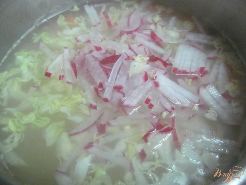 Фото приготовление рецепта: Суп с редисом и молодой капустой шаг №5