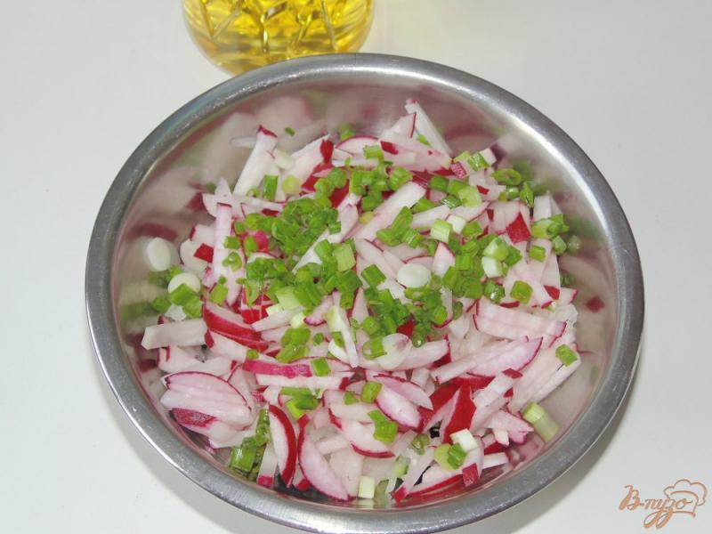 Фото приготовление рецепта: Салат из редиса, дайкона и свежего огурца шаг №4