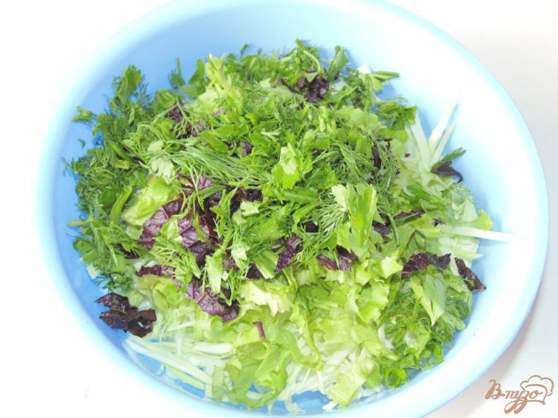 Фото приготовление рецепта: Салат из молодой капусты с чесночно-лимонной заправкой шаг №4