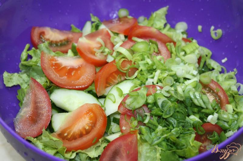 Фото приготовление рецепта: Микс салат с огурцами и помидорами шаг №4