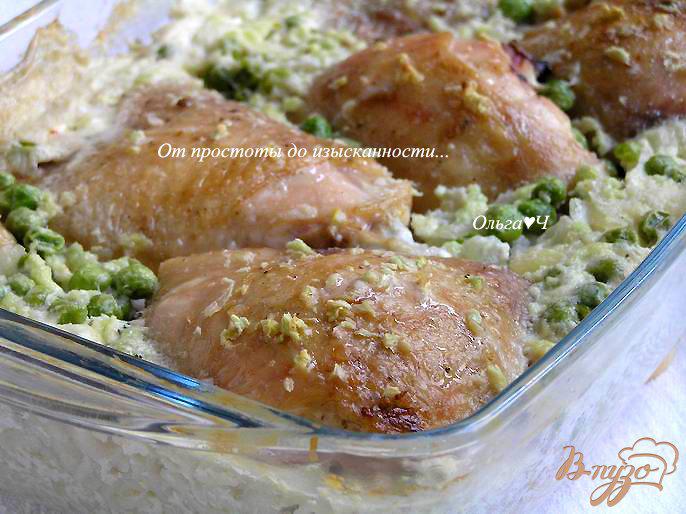 Фото приготовление рецепта: Курица с рисом и зеленым горошком шаг №7