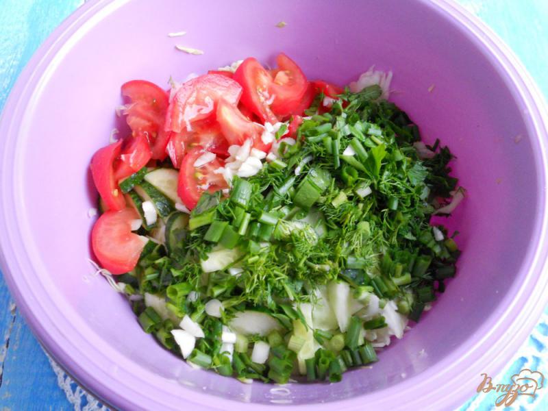 Фото приготовление рецепта: Салат из капусты и овощей со сметаной и чесноком шаг №3