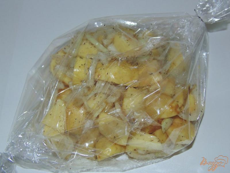 Фото приготовление рецепта: Молодой картофель с луком и греческими травами в рукаве шаг №4