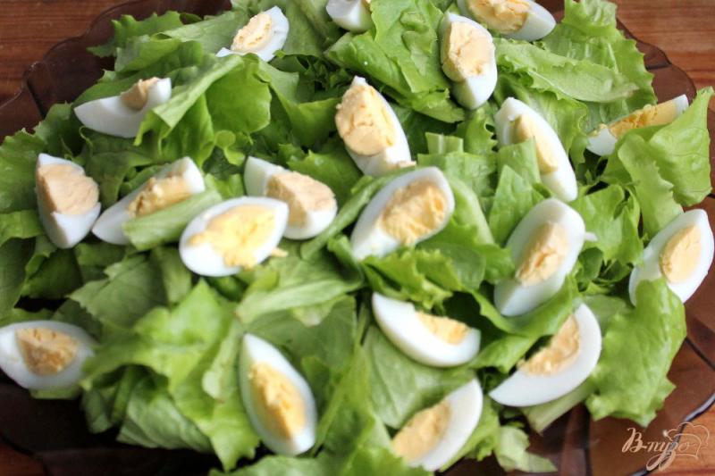 Фото приготовление рецепта: Зеленый салат с перепелиными яйцами, сыром и земляникой шаг №2